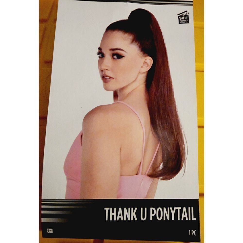 Amscan Thank You Ponytail 1 pc Long Hair Extension Wrap Around Brunette NEW